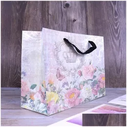 Present Wrap Kraft Paper Bag Carrier Bags Cartoon White Card Clothing Store Stora butik 5st Drop Delivery Home Garden Festive Party Sup Dhzyh