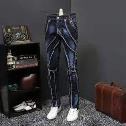 2019 جينز الخريف شخصية الذكور الذاتي للزراعة مباشرة العلبة طويلة السراويل تايد مصمم العلامة التجارية جينز Erkek Jean Pantolon CX2217V