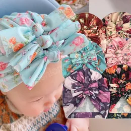 Vintage çiçekler desen bowknot yeni doğan Hint şapkaları moda el yapımı düğümlü bebek şapkası sevimli baskı şapkası 6 renk