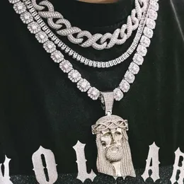 Jesushuvudhängen av hög kvalitet full av zirkon 80mm High Pendant Män och kvinnor Hip Hop smycken halsband253a