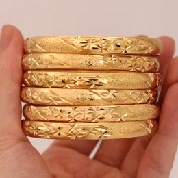 Bangle 8MM 6PcsLot Dubai Gold Bangles for Women Men 24k Color Ethiopian Bracelets African Jewelry Saudi Arabic Wedding Bride Gift 230719