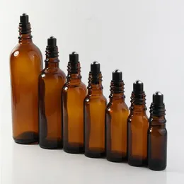 WHOLESALE Amber Glass Roll On Bottles 5ml 10ml 15ml 20ml 30ml 50ml 100ml Thick Glass Containers with SS Roller and Black Lids on Promot Ddok