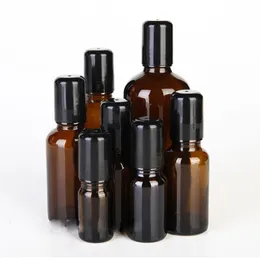 5ml/10ml/15ml/20ml/30ml/50ml/100ml Amber Glass Bottles with Glass/Stainless Roller Black Lid,Roll-on Essential Oil Perfume Bottles Deod Vrvm