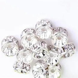 200pcs lot clear white 6MM 8MM 10MM RONDELLE Silver Plated Rhinestone Crystal Round Beads Spacers Beads Loose Beads Crystal309E