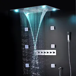 luxury shower set embedded ceiling rain shower head multi function remote control led color change waterfall faucets body jets mas2574