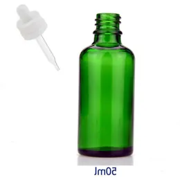 Recipiente de óleo essencial 50ml Frasco conta-gotas de vidro verde com tampa preta e branca à prova de crianças Pipeta conta-gotas para cuidados com a pele Cosméticos Pro Bugh