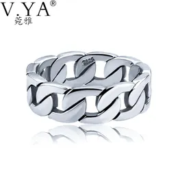 V YA 100% 925 Sterling Silver Ring Punk Ring Cycle Chain Finger Rings for Men Fine SMYELLTY Big Size Par Ring Men smycken273w