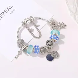 16-21 см. Письмо, будья ювелирные изделия Blue Starry Sky Pendant Bracelet для 925 Crystal Beads с серебряной змеи