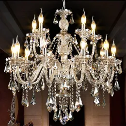 Home Antique Led Cognac crystal chandelier E14 bulb led candle holder pendant lights large luxury el villa led changing lamp la208w