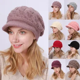 Boina Feminina de Malha de Inverno Quente Folgada Gorro de Crochê Chapéu de Crochê Aba de Esqui Despojado Boné de Ponta Caqui Vermelho Preto Bege Chapéus Ao Ar Livre290r