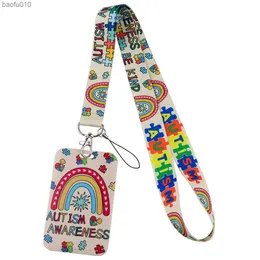 Nurse Doctor Lanyard ID Card Holder Rainbow Credential Holder Neck Straps Autism Awareness Badge Holder Mobile Phone Accessories L230619