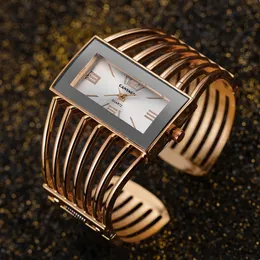 Damenuhren Luxusmode Roségold Uhren Damen Edelstahl Armband Armreif Rechteck Quarzuhr Uhr zegarek damski relogio 230719