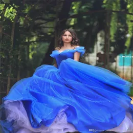 2021 Amazing Royal Blue Organza Ball Gown Askepott Quinceanera Dresses Pärlad golvlängd söt 16 år tävling GOWSQC63286C
