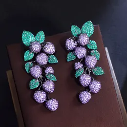 Stud Cwwzircons lyxiga mikrobanvidd Purple Green Cubic Zirconia Stone Big Long Dangle Drop Leaf Wedding Party Earrings For Women CZ388 230719