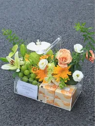 Presentförpackning 22x12x10cm akrylblomma arrangemang bärbar låda transparent frukter kaka lagringsbutik bukettförpackning