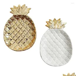 Skålar kreativ keramisk platta nordisk modern ananas guldbricka ornament förvaring skrivbordsdekoration drop leverans hem trädgård kitche dhsqg