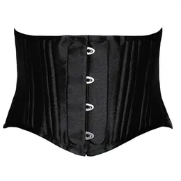 24 مسطحة مزدوجة مسطحة قصيرة الجذع الصلب Boned Boned Boned Boned Body Moring Satin Underbust Corset Women Women Minstling Belt Black XS-3211U