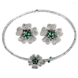 Necklace Earrings Set Luxury Women And Earring Cubic Zircon Green Crystal Party Wedding Jewley Bridal Choker Accessories