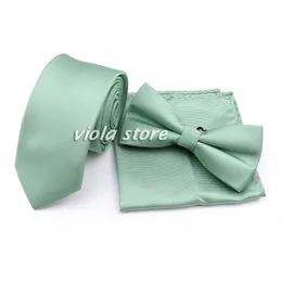 Neck Ties Sage Green Solid 6cm Polyester Necktie Set Men Kids Butterfly Wedding Party Banquet Bowtie Hankie Cravat Gift Accessory Gift 230719