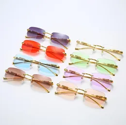 Rimless Rectangle Vintage Sunglasses Metal Leopard Head Fashion Eyewear Frameless Tinted Sun Glasses Shades for Women Men