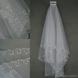 2019 in stock Wedding Veils Crystals 2 طبقة مصنوعة يدويًا إكسسوارات الزفاف البيضاء والعاجية حجاب الزفاف مع COM317X