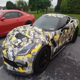 Premium Black Gray Yellow Camouflage Vinyl Camo Car Wrap Stickers Foil with Air Bubble DIY Styling Wrapping240u