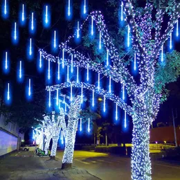 Strängar 8 rör vattentät meteor dusch regn led stränglampor utomhus julgran dekoration för hem fairy bröllop 2024