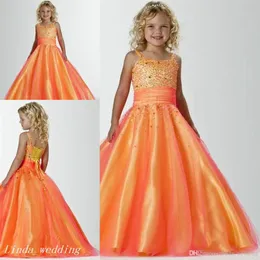 Nuovo arrivo Orange Girls Pageant Dress Princess Ball GownTulle Beaded Party Cupcake Young Pretty Little Kid Wedding Flower Girl Dr210b