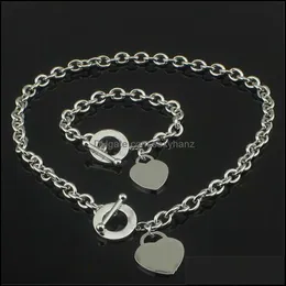Pendants Jewelrychristmas Gift 925 Sier Love Necklace Bracelet Set Wedding Statement Jewelry Heart Pendant Necklaces Bangle Sets 2240P
