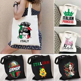 Evening Bags Floral Bella Ciao Italian Shopper Harajuku Canvas Totes Bag Pisa Italy Flag Brunette Woman Girl Messy Bun Italia Cotton