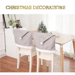 Julekorationer grå stor hattstolskydd avtagbar tvättbar icke-vävd tygstolstol täckning bakåt nyår julmiddagsfest leveranser Q335