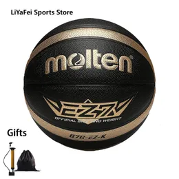 Toplar erimiş boyut 5 6 7 Basketbol Siyah Gold PU Açık Kapalı Ball Kadın Gençlik Erkek Rekabet Eğitimi Havasız Pompa Çantası 230719