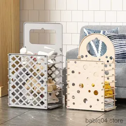 Storage Baskets Folding Wall-Mounted Large Dirty Laundry Basket Home Bathroom Punching Clothes Storage Basket Plastic Hollow Out Hamper R230720