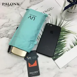 Paraplyer Palony Pocket Mini Portable Super Light and Thin Solid Color Style Fashion Mönster UV Protection Frosted Handle Outdoor