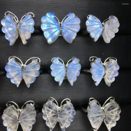 Pierścienie klastra 1 PC Fengbaowu Natural Blue Moonstone Butterfly Pierścień 925 Srebrny Reiki Healing Stone Mash