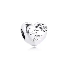 هدية عيد الأم 925 Sterling Silver Heart Clover Charms Fit Pandora Breads Metal Beads for Women Jewelry Making282U