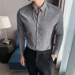 Männer Casual Hemden Hohe Qualität Luxus Business Hemd Kleine Gitter Koreanische Mode Kleidung Dünne Lange Hülse Elegante Soziale Bluse