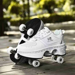 التزلج على الجليد المضمن LED LED LED Comporm Wheel Skates أحذية التزلج مع تشوه 4 عجلات باركور أحذية رياضية هاربة للأطفال جولات البالغين المشي HKD230720