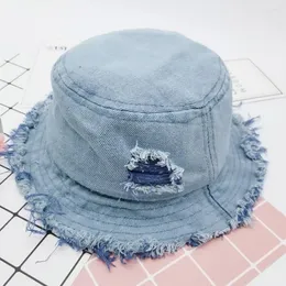 Berets Baby Kids Denim Buckte Sats Прекрасная мягкая печатная шляпа Шляпа солнце