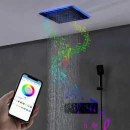 Banyo Yağmur Duş Başlığı Seti 400x400mm Şelale Puslu Musluklar Termostatik Müzik Seti LED LIGHT265F