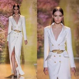 Elie Saab White Split Dresses Evening Weal Sexy Deep V-Teac Long Sleeves Ordical Prom Volts Drotal Party Dress 277k