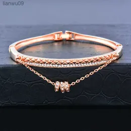 Sinleery Crystal Pendant Bangle Cuff för kvinnor Guld Silverfärgarmband smycken för kvinnor SSC L230704