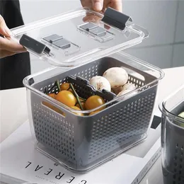 صندوق تخزين البلاستيك المطبخ مربع الفاكهة والخضروات تصريف الخضار صندوق الثلاجة متعددة الوظائف مع حاويات الحفاظ على نضارة الغطاء 2245W