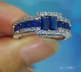 Tamanho de luxo 91011 Jóias de marca 10kt ouro branco cheio de pedras preciosas de safira azul masculino anel de casamento presente com caixa22601827685830