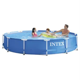 Intex 366 76cm Mavi Piscia Yuvarlak Çerçeve Yüzme Havuzu Set Boru Raf Göleti Büyük Aile Yüzme Havuzu Filtre Pompası B320012806