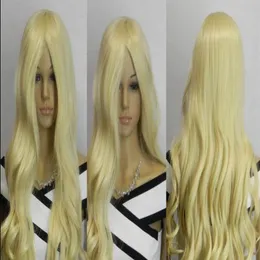 Wig ll 100 cm Süper Uzun Işık Sarışın Detaylar Hakkında Detaylar NO BANGS Cosplay Sentetik Saç Tam WIG254M