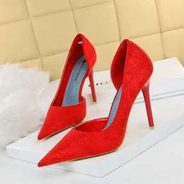Sandals 6168-1 New Fashion Women's High Heels Stilet Cloth Shallow Pointed Toe Super High Heels Wedding Party Work Pumps Women Shoes L230720