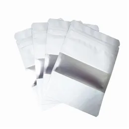 100pcs Matte Biała aluminiowa Folia Folia Doyypack Zip Zamknięcie torba z okno Reclosable Mylar Zippe