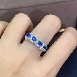 Cluster Rings O presente para sua amada esposa Anel de safira natural azul real Prata esterlina 925 Jóias finas feitas à mão Dedo