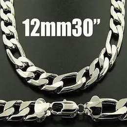 Mode Mäns halsband 1pcs King-Size Men's Figaro Chains 925 SLIVER NECKLACE 12mm 30inch 76cm 2499